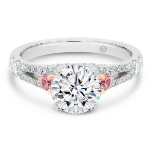 New York Round Pink Lab Grown Diamond Ring With Encrusted Split Shank