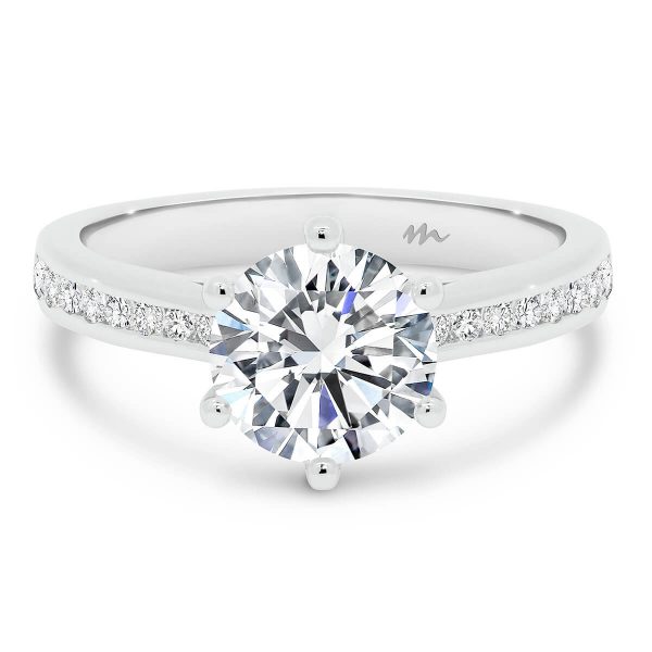 Andie 7.5-8.0 Round 6-prong engagement ring with channel set Moissanite band