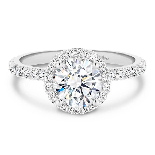 Ava Round 6.5-7.0 Moissanite Halo Engagement Ring On 3/4 Set Band