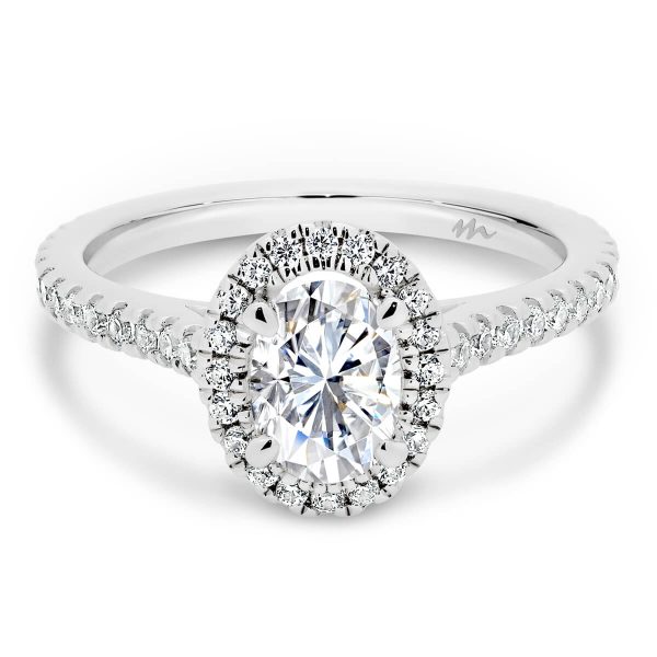 Ava Oval Moissanite Halo Engagement Ring On 3/4 Set Band