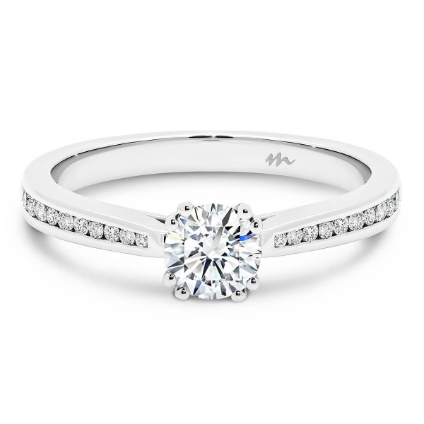 Bailey 5.0 Lab Grown engagement ring with double 4 prong setting on graduating channel set half band