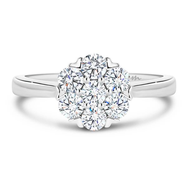 Camelia floral cluster ring on plain rounded band