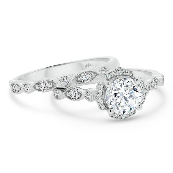 Daphne A Lab Grown Diamond alternating marquise and round-shaped art deco Wedding Ring