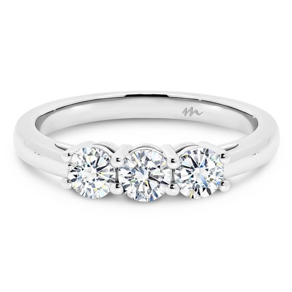 Emily trilogy engagement ring with equal three stone on plain band