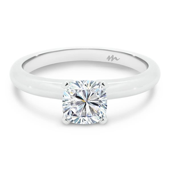 Fiona Cushion 6.5-7.0 4 prong solitaire engagement ring on rounded band