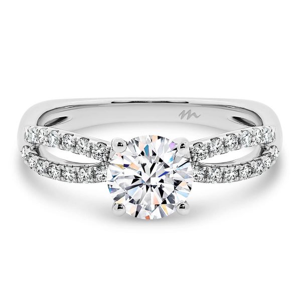 Frida Round 4 Prong Round engagement ring with moissanite encrusted infinity band