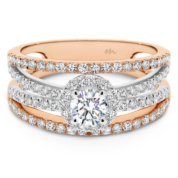 Jude 5.0-6.5 Two-Tone Ring With Halo Round Centre Stone On Multiple Stone Set Band