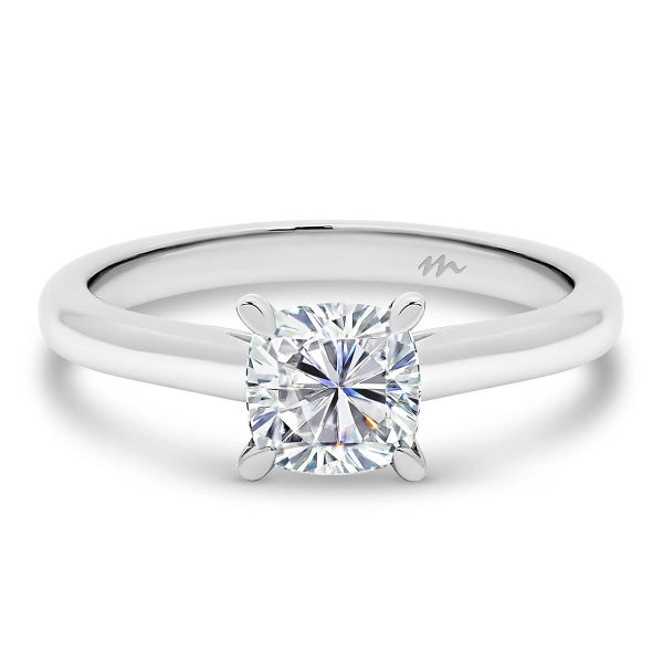 Leisel Cushion' Moissanite engagement ring with trellis gallery and plain