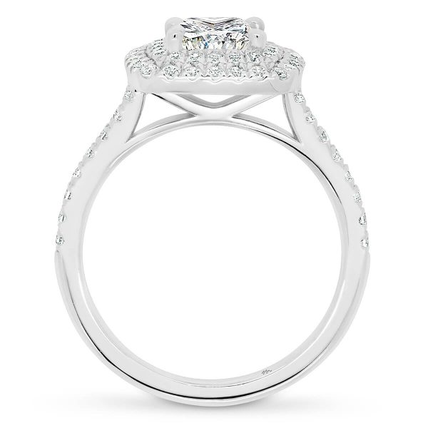 Double Cushion Shaped Halo On Petite Prong Set Half Band