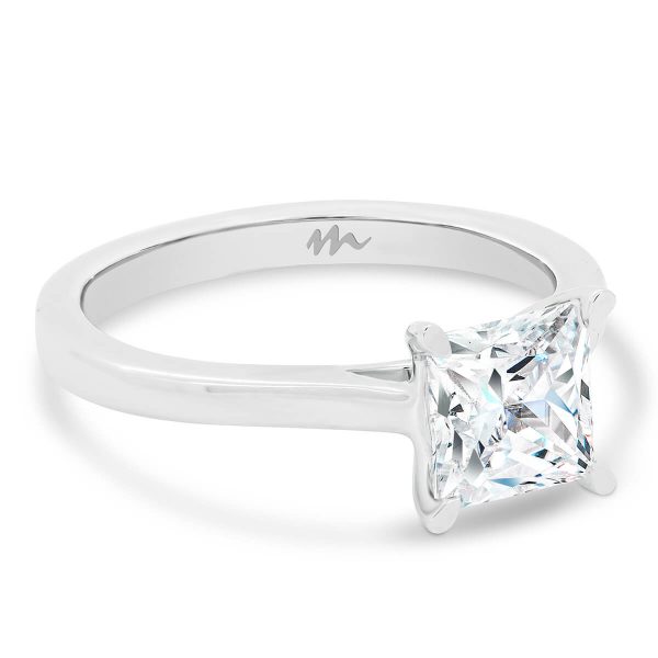 Lydia Square Moissanite Engagement Ring 4 Prong Setting On Tapered Band