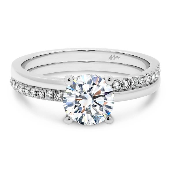 Maeve 4-Prong Engagement Ring On Straight Double Band With Stones On Alternating Sides Of Band