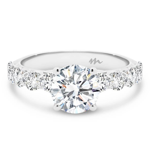 Maxine 7.5-8.0 Moissanite Engagement Ring With Pave-Set Under-Rail And Prong Set Stones On The Band