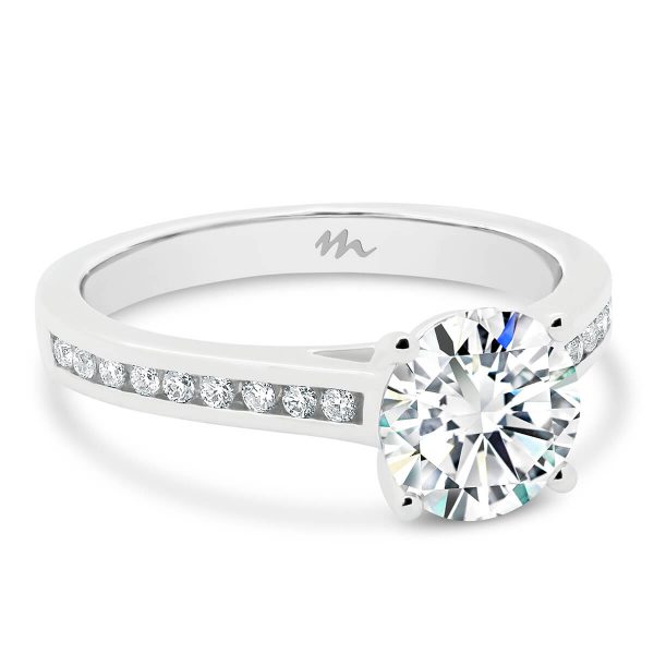 Nicole 7.5-8.0 channel set engagement ring with a Moissanite centre stone.