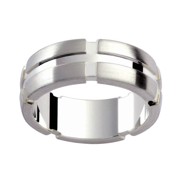 P261 men's band with thick vertical and horizontal cut-out grooves in an emery finish