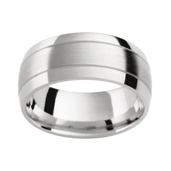 PC408 classic men's wedding ring with polished grooves in a matt and polished combination finish