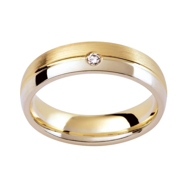 Dc48 Men'S Rounded Band With A Diamond Accent In Two Tone Gold