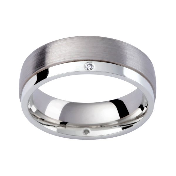 DJ100 men's diamond wedding ring in brushed and polished finish