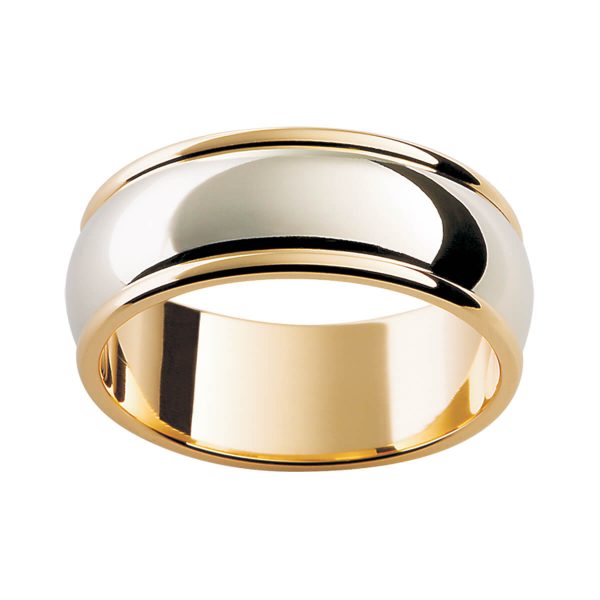 F16 men's two tone wedding band with polish edges in polish finish