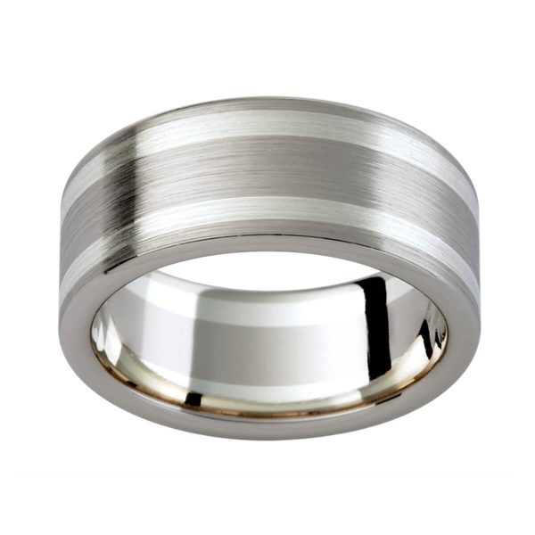 G103D Flat Men'S Band In Brushed Finish With A Contasting 9K And 18K White Gold Colour Tone.