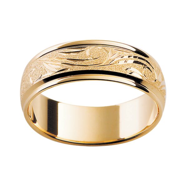 H1 premium hand-engraved men's ring with engraved pattern in a specialty finish