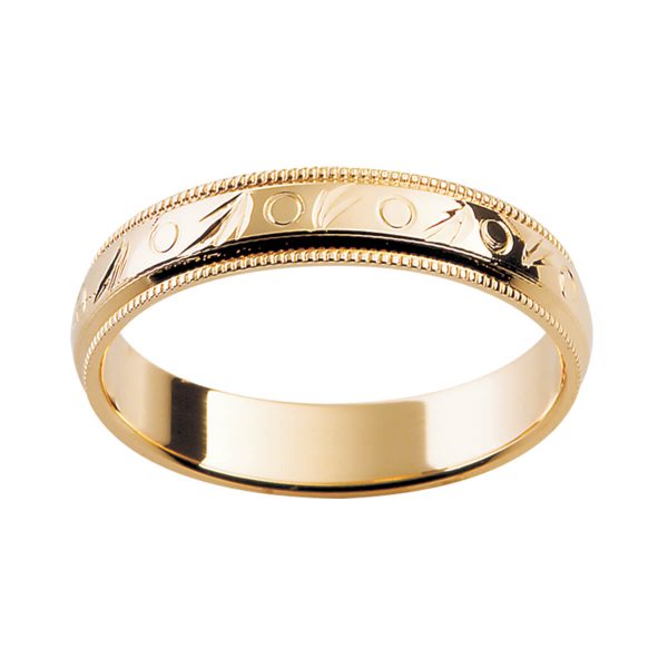 H6 stylish ring with milgrain edge and polished centre section with engraved pattern