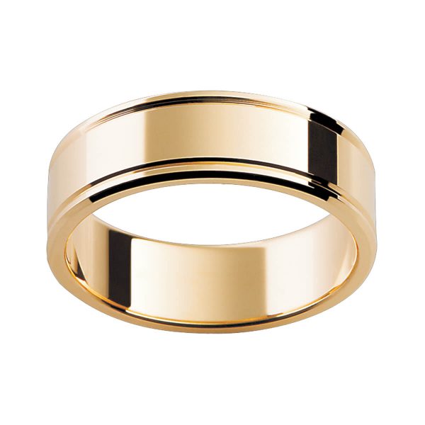 P49 men's weddin band with polished rails and bevelled edges