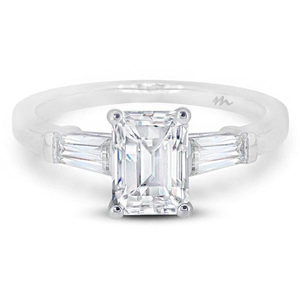 Debbie Emerald cut ring with tapered baguette cut side stones