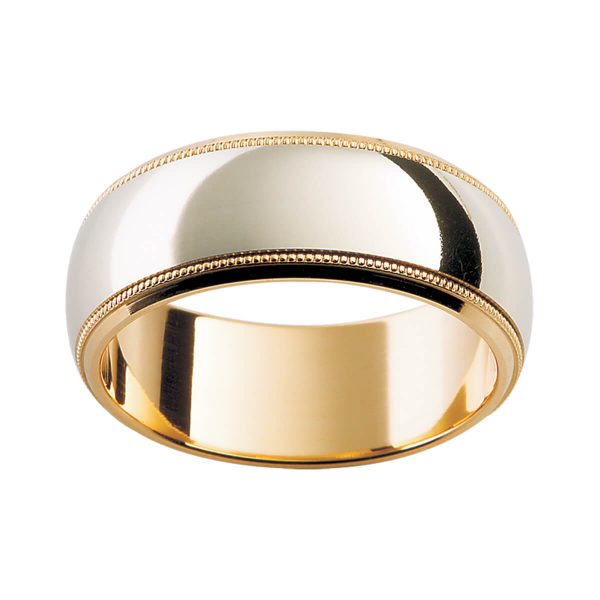 F117 classic men's patterned two tone band with milgrain details and beveled edge