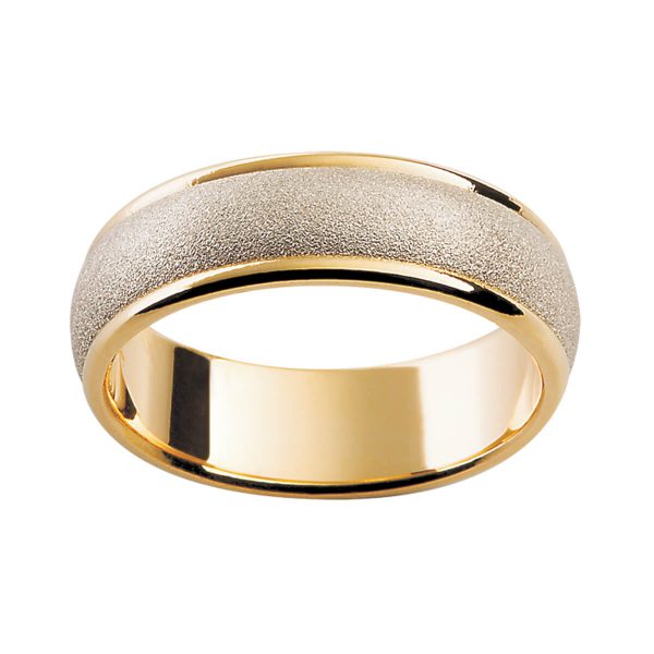 F2 two tone men's band with specialty finish on polished edges