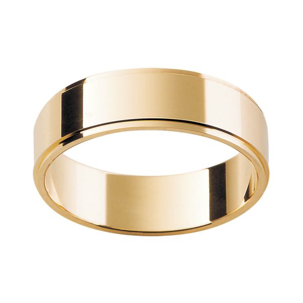 FS plain flat band with stepped edge in polished yellow gold finish