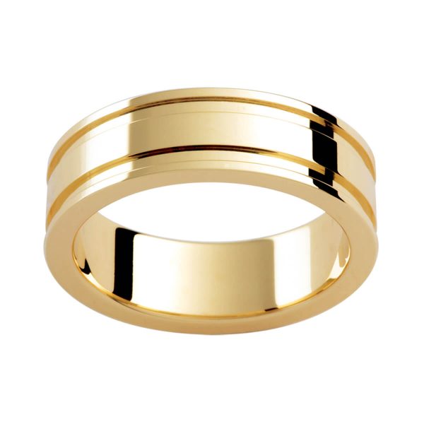 P339 polished men's flat band with double strip on edges in a polished finish