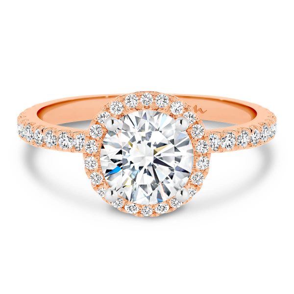 Ava Round 6.5-7.0 Moissanite halo engagement ring on 3/4 set band