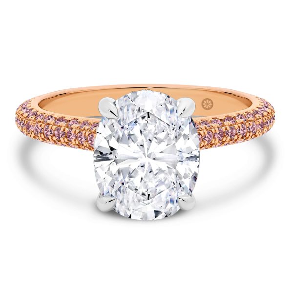 Casablanca Oval Pink gemstone ring in stone-set 4 prong on rolling three-row micro pave band