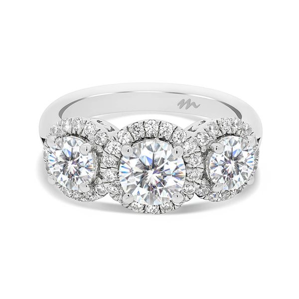 Trinity 3-stone halo ring