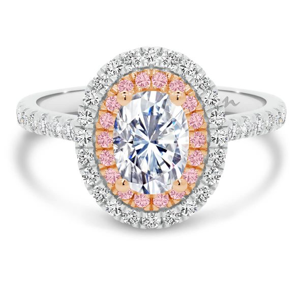 Louisa Oval Pink ring with double halo and encrusted band