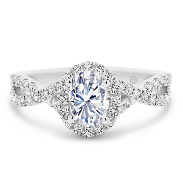 Newport Moissanite Oval Engagement Ring With Prong Set Crossover Band