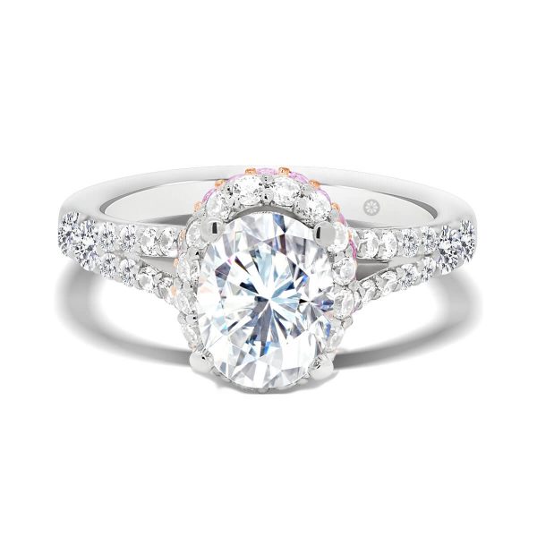 Rome Oval stacked halo ring with split prong set band