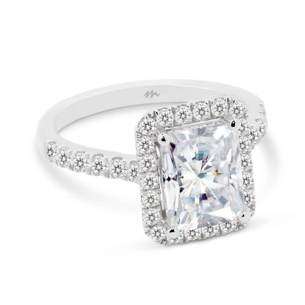 Darlene Radiant 2.00-3.00 Elongated radiant engagement ring with halo and prong set band