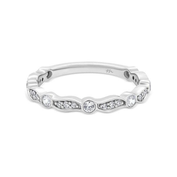 Marlow Moissanite delicate wave-shaped and bezel round alternating 3/4 band