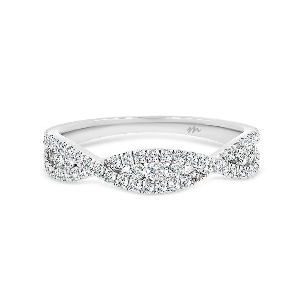 Rylie Moissanite crossover infinity band with channel set round accents inbetween