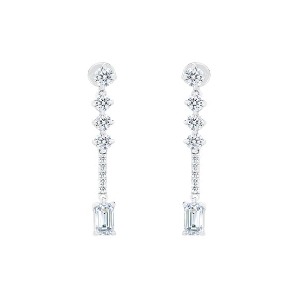 Elsie Emerald Short earrings with short pave section and round lab grown diamonds on trillion tip