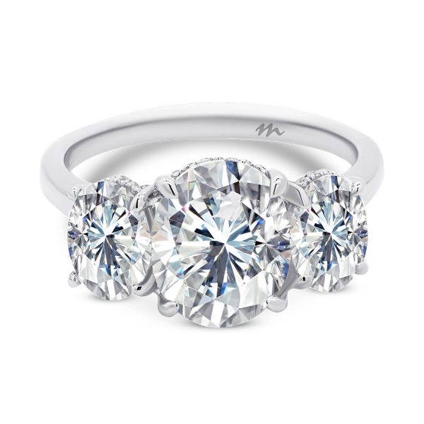 Matilda Ring 3.11Ct Oval Trilogy Ring With 1.00-Ct Side Stones With Detailed Gallery And Plain Polish Band