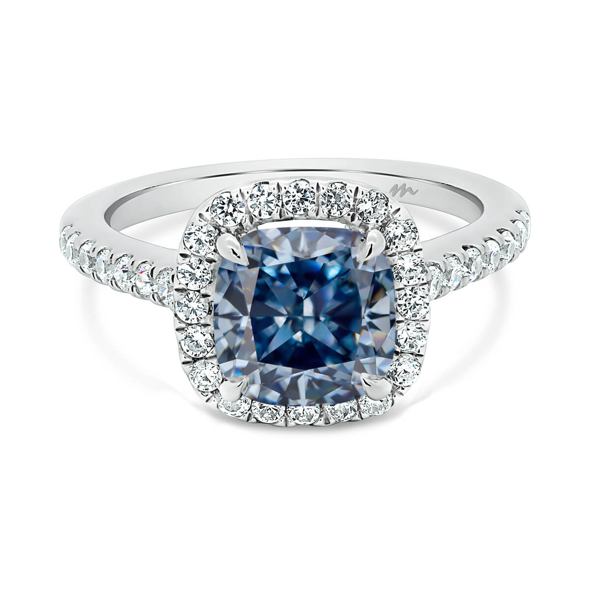 May 8.0 Cushion Blue Moissanite Ring With Halo