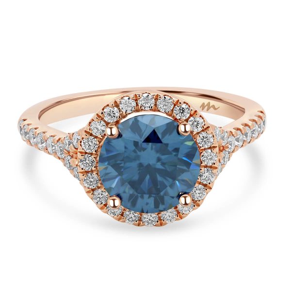 Aria 8.0 Blue 2.00 carat blue Moissanite halo ring