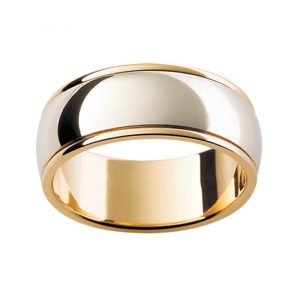 F17 two tone men's ring semi-rounded with raised edges