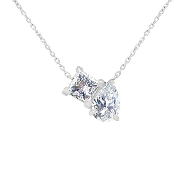 Antoinette Grande princess cut and pear cut Moissanite Toi Et Moi necklace