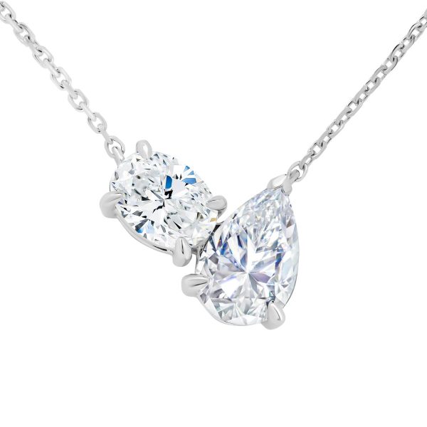 Elise Grande oval cut and pear cut Moissanite Toi Et Moi necklace