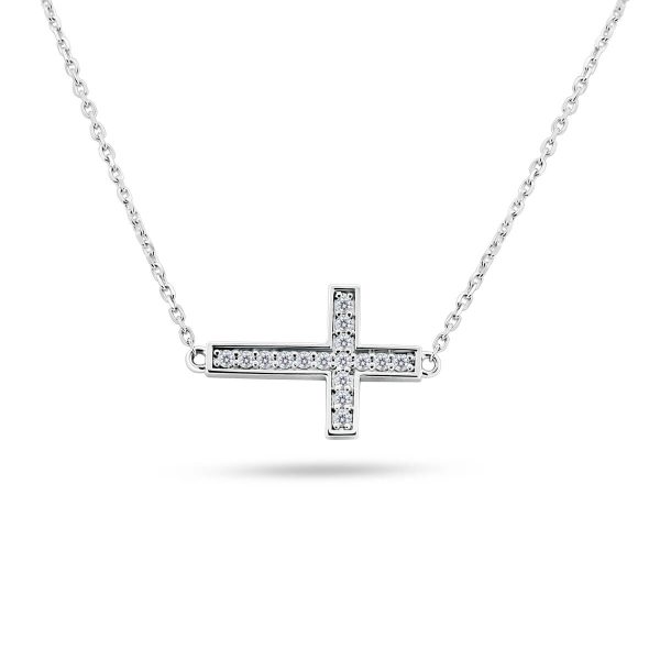 Abigail round cut lab grown diamond horizontal cross necklace