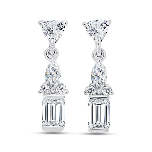 Kiana lab grown diamond earrings with emerald cut centre drop