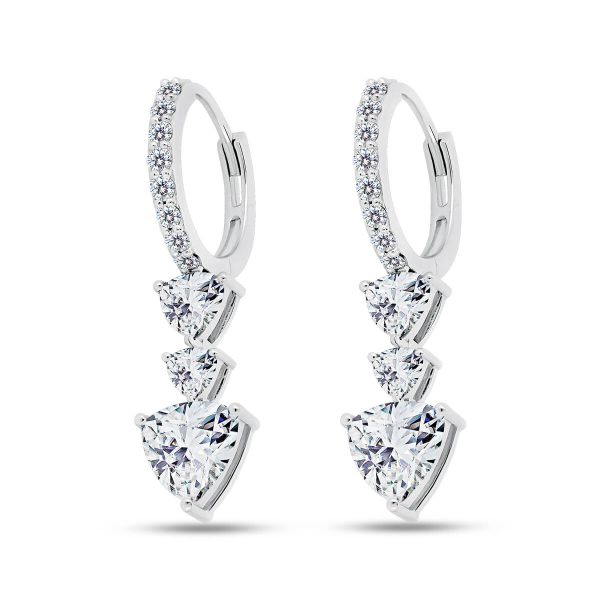 Loretta triple trilliant cut lab grown diamond earrings on hoop top